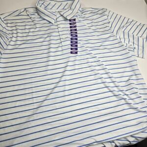 Member's Mark Men's Polo Shirt SPF Striped NWT Blue/White Size 2XL. A6